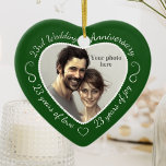 23rd Wedding Anniversary Photo Ceramic Tree Decoration<br><div class="desc">Celebrate a 23rd happy year of marriage with a custom photo ornament in a delightful heart shape frame. Simply upload your own photo of the married couple and it will appear in the cutout. The green surround features a white script font and decorations. The words are: 23rd Wedding Anniversary -...</div>