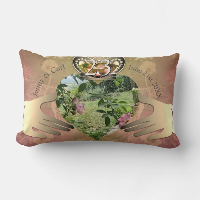 23rd Wedding Anniversary Photo Claddagh Floral Lum Lumbar Cushion (Front)