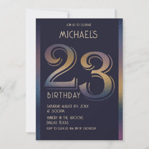 23th modern dark purple and gold birthday invitation