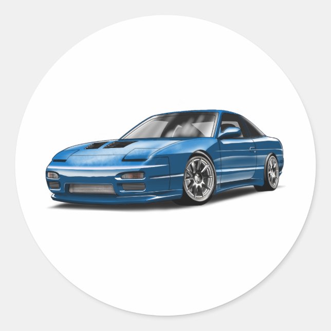 240sx blue car drawing  classic round sticker (Front)
