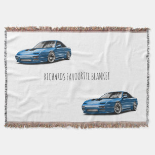 240sx blue car drawing throw blanket