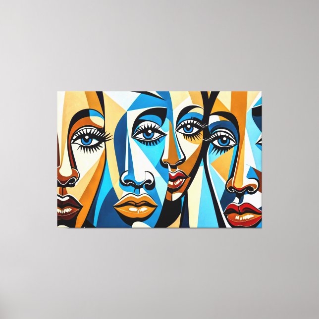 24_027, Cubist Faces Abstract Art Canvas Print (Front)