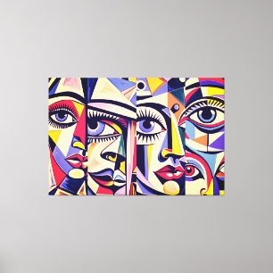 24_041, Cubist Faces Abstract Art Canvas Print