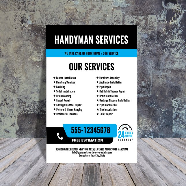 24/7 Handyman & Plumbing Services BLACK BLUE Flyer (Creator Uploaded)