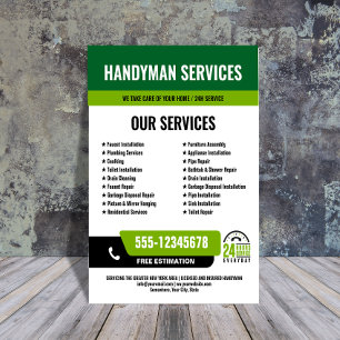 24/7 Handyman & Plumbing Services BLACK GREEN Flyer