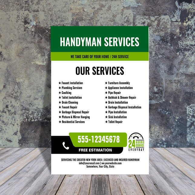 24/7 Handyman & Plumbing Services BLACK GREEN Flyer (Creator Uploaded)