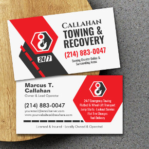 24/7 Towing Service Roadside Assistance Business Card