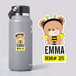 24 Baby Bear Bee Costume School Bottle Sticker<br><div class="desc">This cute vinyl stickers are great for teachers/parents to give to the student in the class. With this cute baby bear wearing bee costume, this design is suitable for both boys and girls. With their names and room number on the bottle/belongings, this sticker not just look cute, but also to...</div>