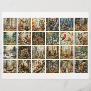 24 Forest Animal Squares for Junk Journaling Etc.