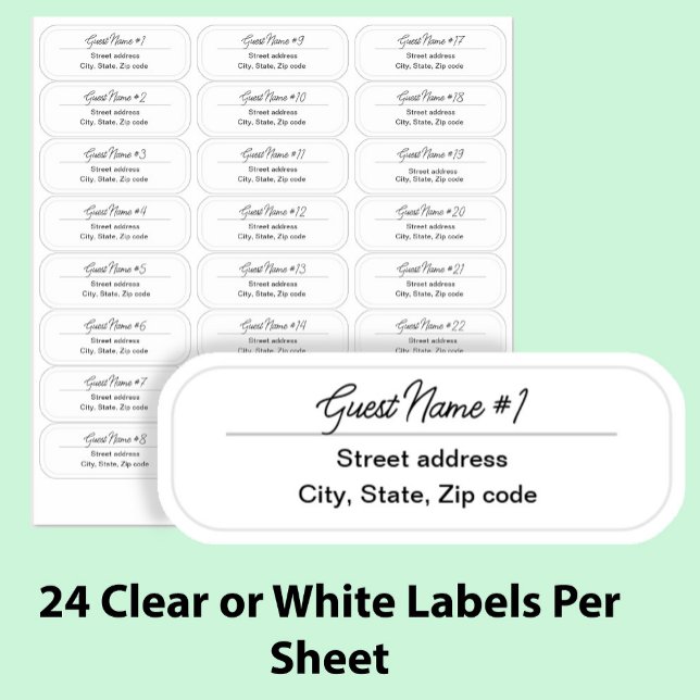 24 Guest Names Clear Return Address Custom Labels (Creator Uploaded)