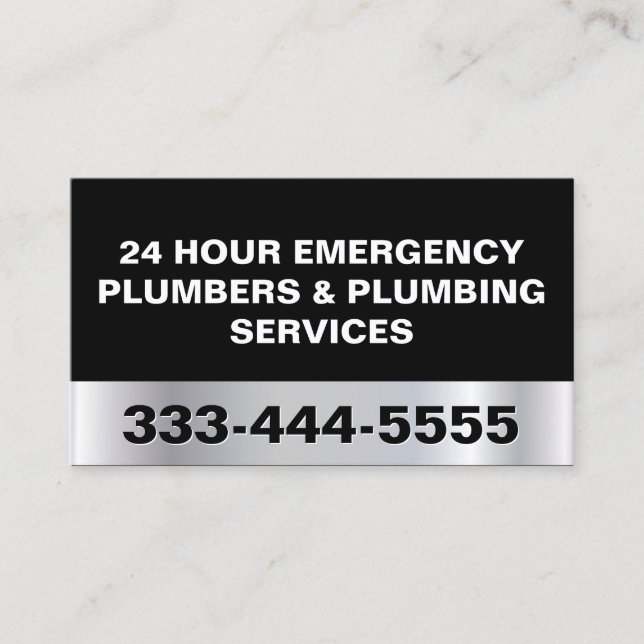 24 HOUR EMERGENCY PLUMBERS & PLUMBING SERVICES BUSINESS CARD (Front)