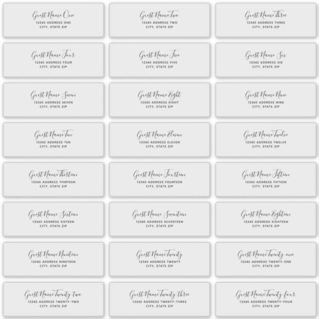 24 Individual Wedding Guest Address Labels (Front)