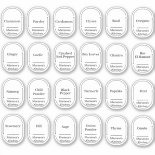 24 kitchen herbs and spices,  arch label sticker