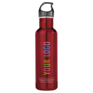 24 oz Red Water Bottle with Business Logo Printed