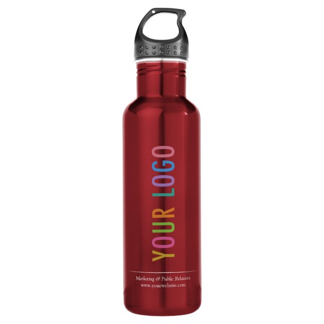 24 oz Red Water Bottle with Business Logo Printed (Front)