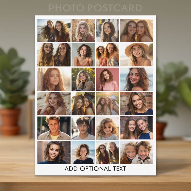 24 Photo Collage - Custom Text - Black and White Postcard (Custom Photo Postcard with Lots of Pictures)