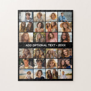 24 Photo Collage Custom Text Modern Minimal Black Jigsaw Puzzle