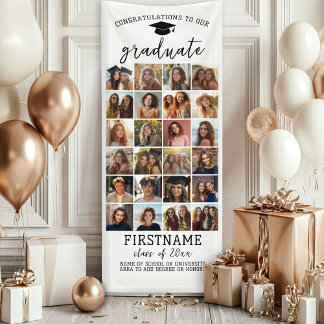 24 Photo Collage Graduation Modern Minimal White Banner