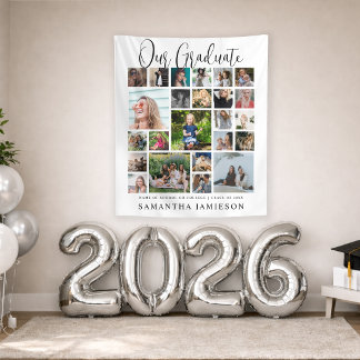 24 Photo Collage Graduation Welcome Tapestry