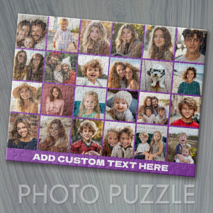24 Photo Collage with Custom Text Jigsaw Puzzle