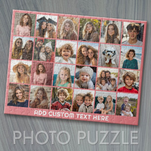 24 Photo Collage with Custom Text Jigsaw Puzzle