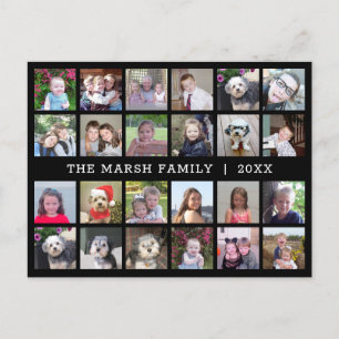 24 Photo Collage with Family Name Date - black Holiday Postcard