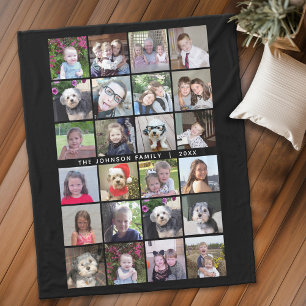 24 Photo Template Collage with Custom Text Fleece Blanket