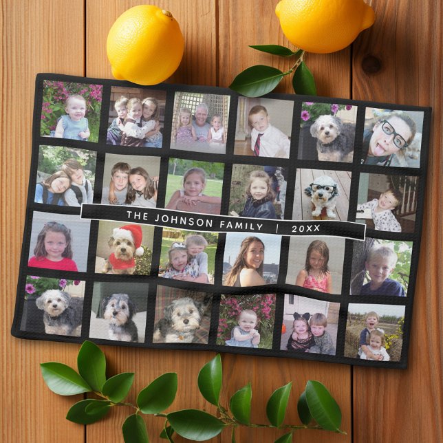24 Photo Template Collage with Custom Text Tea Towel (Personalized Kitchen Towel with 24 Photos)