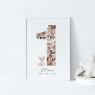 24 Photos 1st Birthday Fawn Photo Collage Poster