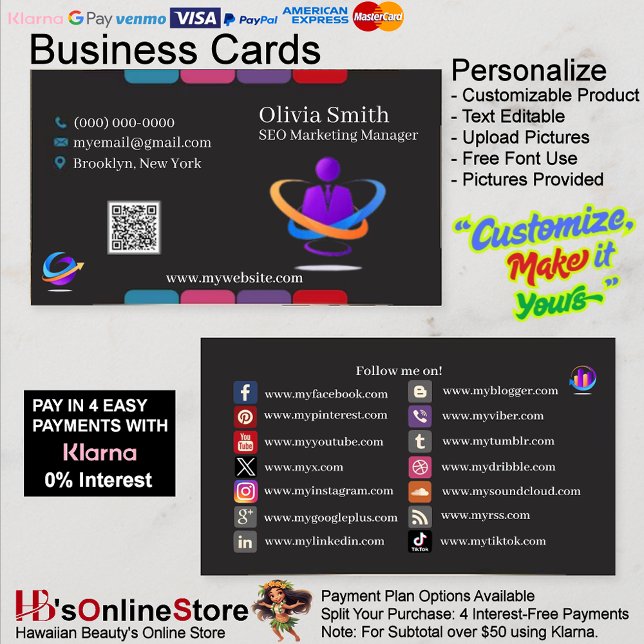 24 Social Media Link Business Cards  (24 Social Media Link Business Cards 16.)