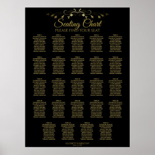 24 Table Chic Gold & Black Wedding Seating Chart
