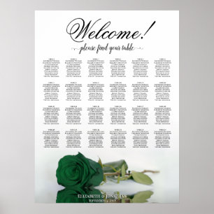 24 Table Emerald Green Rose Wedding Seating Chart