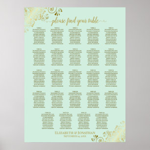 24 Table Mint Green & Gold Wedding Seating Chart
