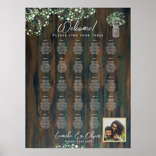 24 Table Rustic Wood Gypsophila PHOTO SEATING Foam Poster (Front)