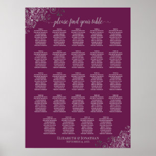 24 Table Silver & Cassis Wedding Seating Chart