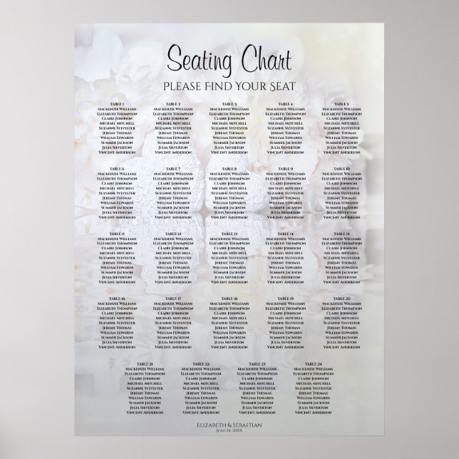 24 Table White Reflections Wedding Seating Chart (Front)