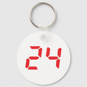 24 twenty-four red alarm clock digital number key ring
