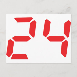 24 twenty-four red alarm clock digital number postcard