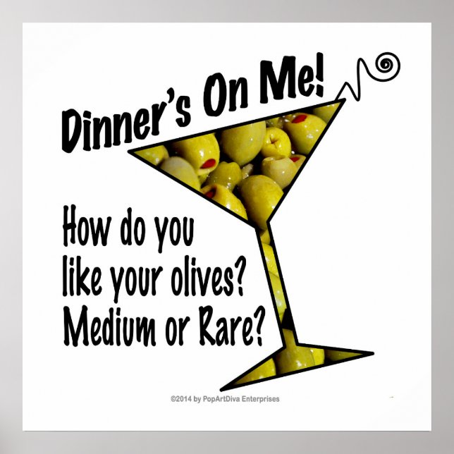 24" X 24" POSTER - MEDIUM or RARE MARTINI OLIVES? (Front)