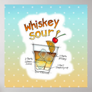 24" X 24" POSTER, WHISKEY SOUR RECIPE COCKTAIL ART POSTER