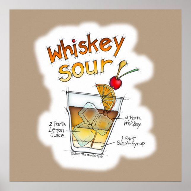 24" X 24" POSTER, WHISKEY SOUR RECIPE COCKTAIL ART POSTER (Front)