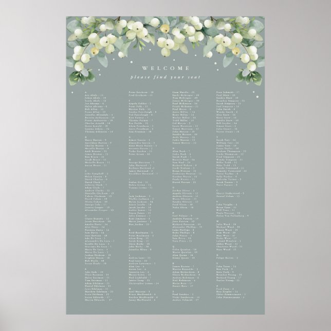 24 x 36" Alphabetical Seating Chart for 250 People (Front)