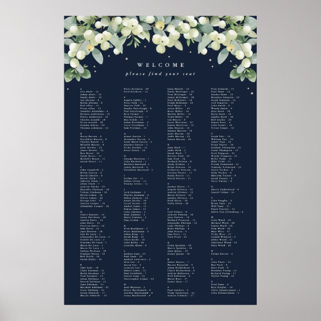 24 x 36" Alphabetical Seating Chart for 250 People (Front)