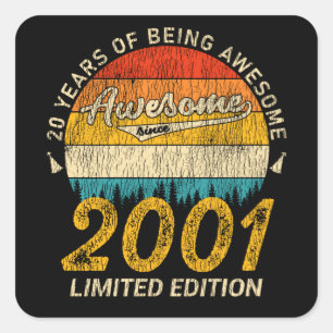 24 Year Old 2001 Retro Awesome 24th Birthday Gift Square Sticker