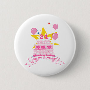24 Year Old Birthday Cake 6 Cm Round Badge