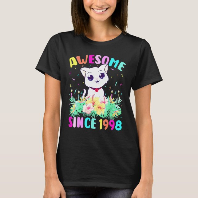 24 Years Old Girl Cat Lover Awesome Since 1998 24t T-Shirt (Front)