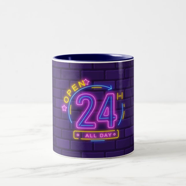 24Hr Open Neon Sign Templet  Two-Tone Coffee Mug (Center)