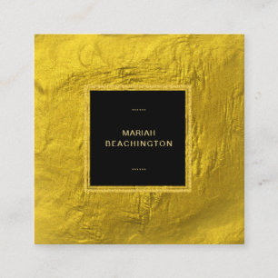 *~* 24k Yellow Gold Foil Gold Glitter Black Frame Square Business Card