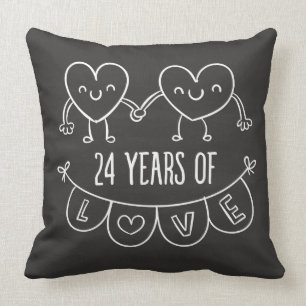24th Anniversary Gift Chalk Hearts Cushion