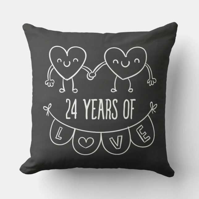 24th Anniversary Gift Chalk Hearts Cushion (Front)